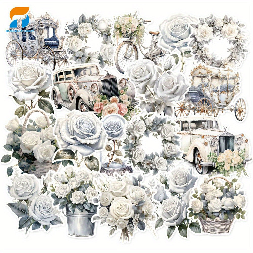 50pcs Vintage Rose Stickers for DIY Crafts Water Bottles