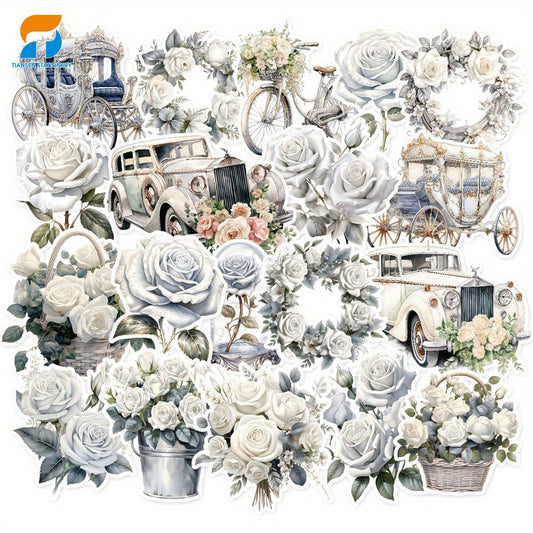 50pcs Vintage Rose Stickers for DIY Crafts Water Bottles