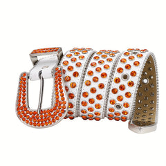 Sparkle Rhinestone Belt Western Cowboy Cowgirl Orange Crystal Studded Strap