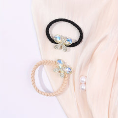 2pcs Crystal Butterfly Hair Tie Rhinestone Hair Rope Elastic Ponytail Holder