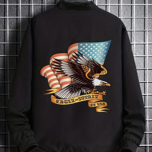 Varsity Jackets American Flag Map Long Sleeve Tops Men's Casual Baseball