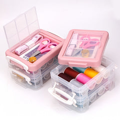 Transparent 3 layer Sewing Box Set Portable Household Sewing Kit