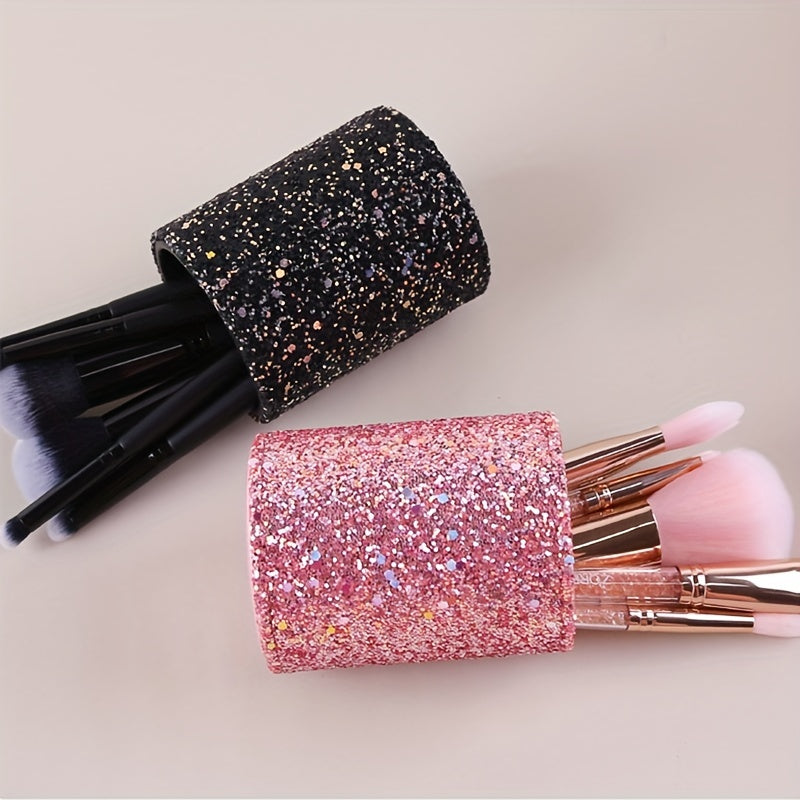 Glitter Makeup Brush Holder Sequin Decor Pencil Cup - Desk Organizer Cup