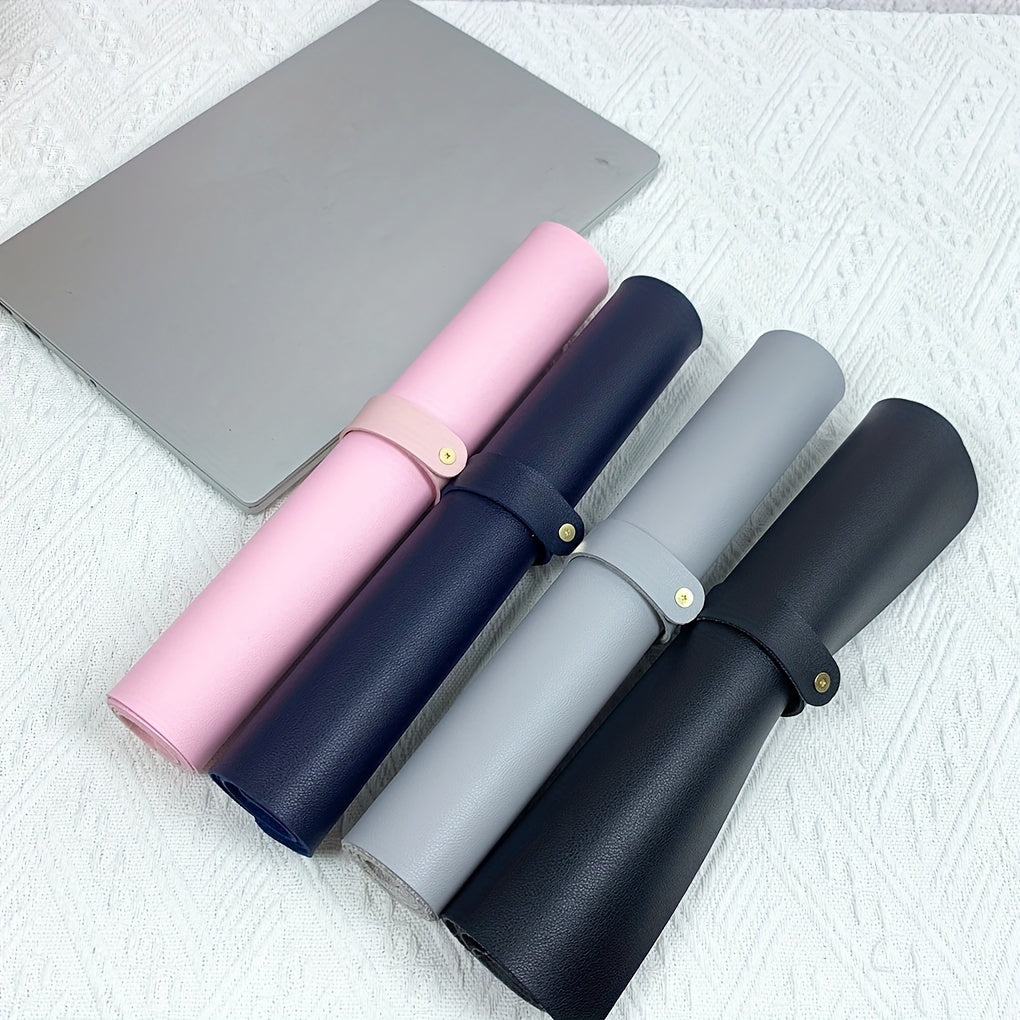 Pink Navy Gray Faux Leather Mouse Pad Set