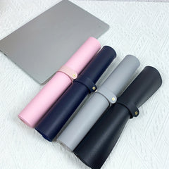 Pink Navy Gray Faux Leather Mouse Pad Set