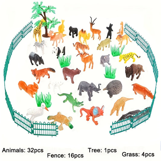 Set of 53 Mini Jungle Animal Models with Toys & Puzzles for Kids