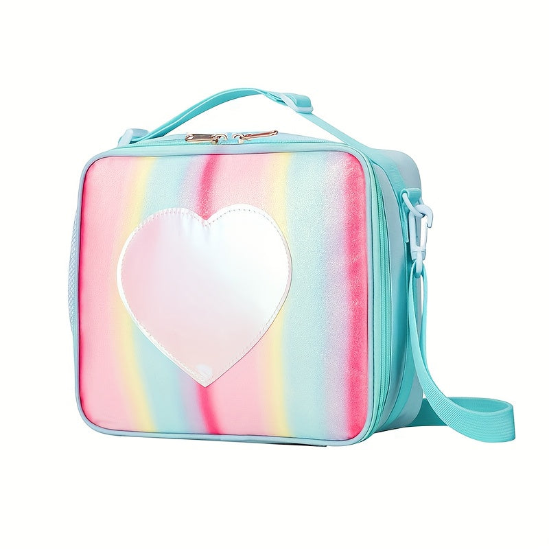 Children's Love Heart Rainbow Lunch Bag with Shoulder Strap