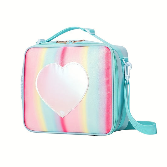 Children's Love Heart Rainbow Lunch Bag with Shoulder Strap