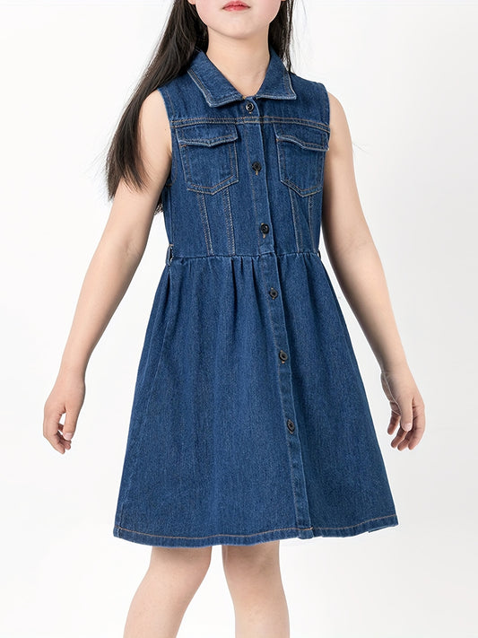 Girls Denim Shirt Dress Sleeveless Summer Party Clothes
