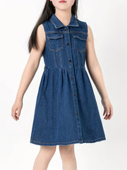 Girls Denim Shirt Dress Sleeveless Summer Party Clothes