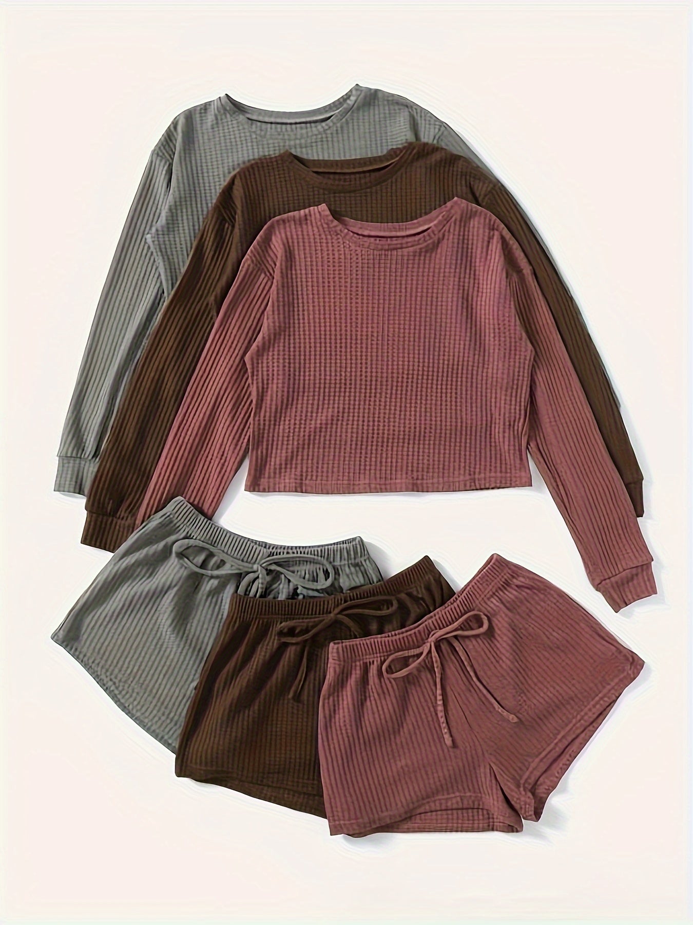  Solid Long Sleeve Lounge Set