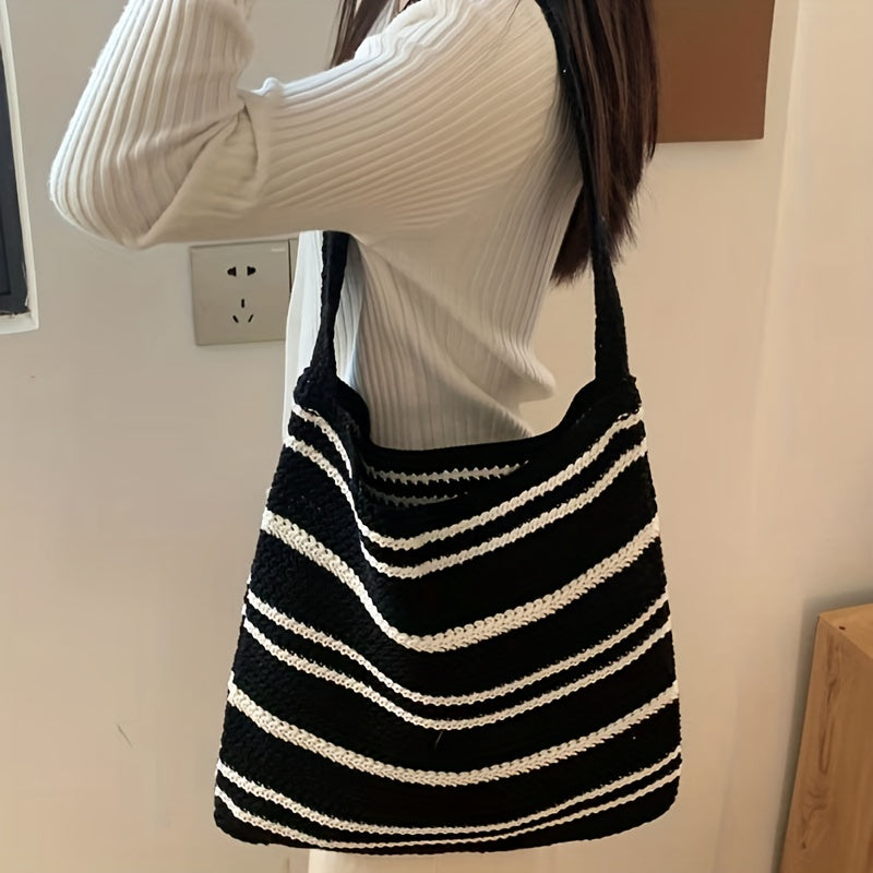 ColorBlock Shoulder Bag Striped Woven Bag - Perfect Tote Bag