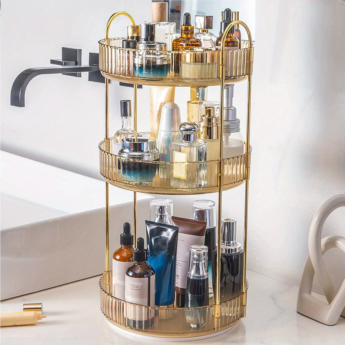 360 Rotating Makeup Organizer Adjustable Carousel Spinning Holder Rack