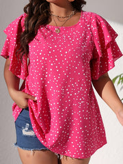  Polka Dot Layered Sleeve Blouse