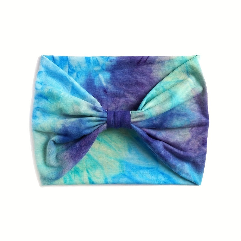 Tie Dye Wide Headbands Bow Stretch Turban Hair Bands Elastic Yoga Workout