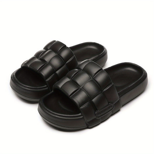 Men's Plaid Platform Slides Soft Sole Slippers