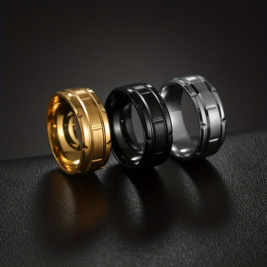 Men's Stainless Steel Single Ring Vacuum Plated Casual Jewelry