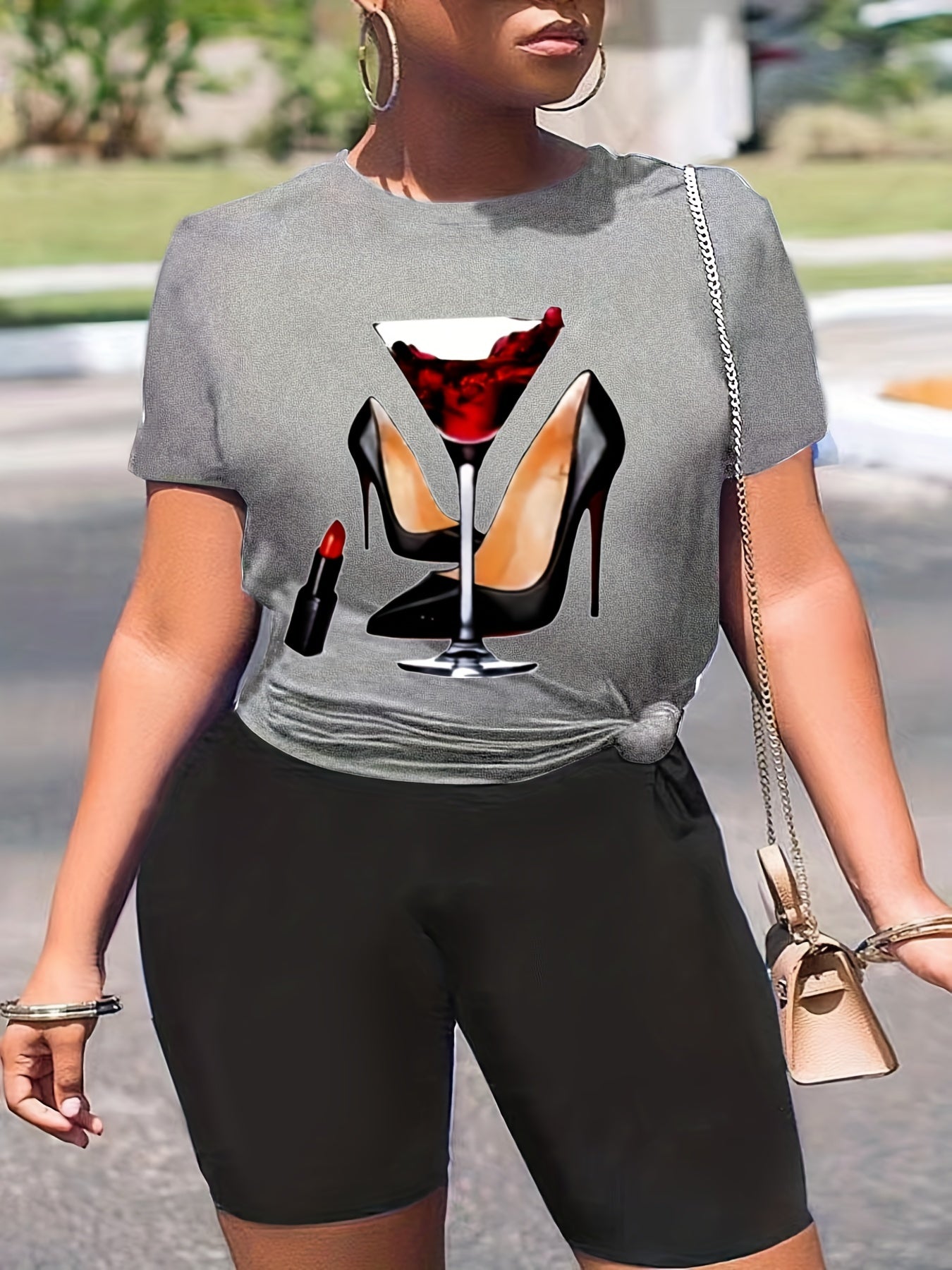 Casual 2 Piece Set Women Tee & Biker Shorts