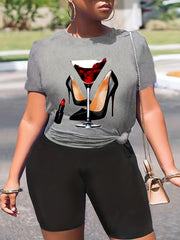  Casual 2 Piece Set Women Tee & Biker Shorts