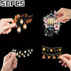 50pcs Lantern Themed Stickers Non Repeating Floral & Heart Designs