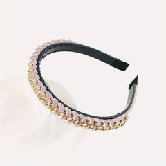 Vintage PU Leather Headband Chain Braided Hair Band Metal Head Hoop