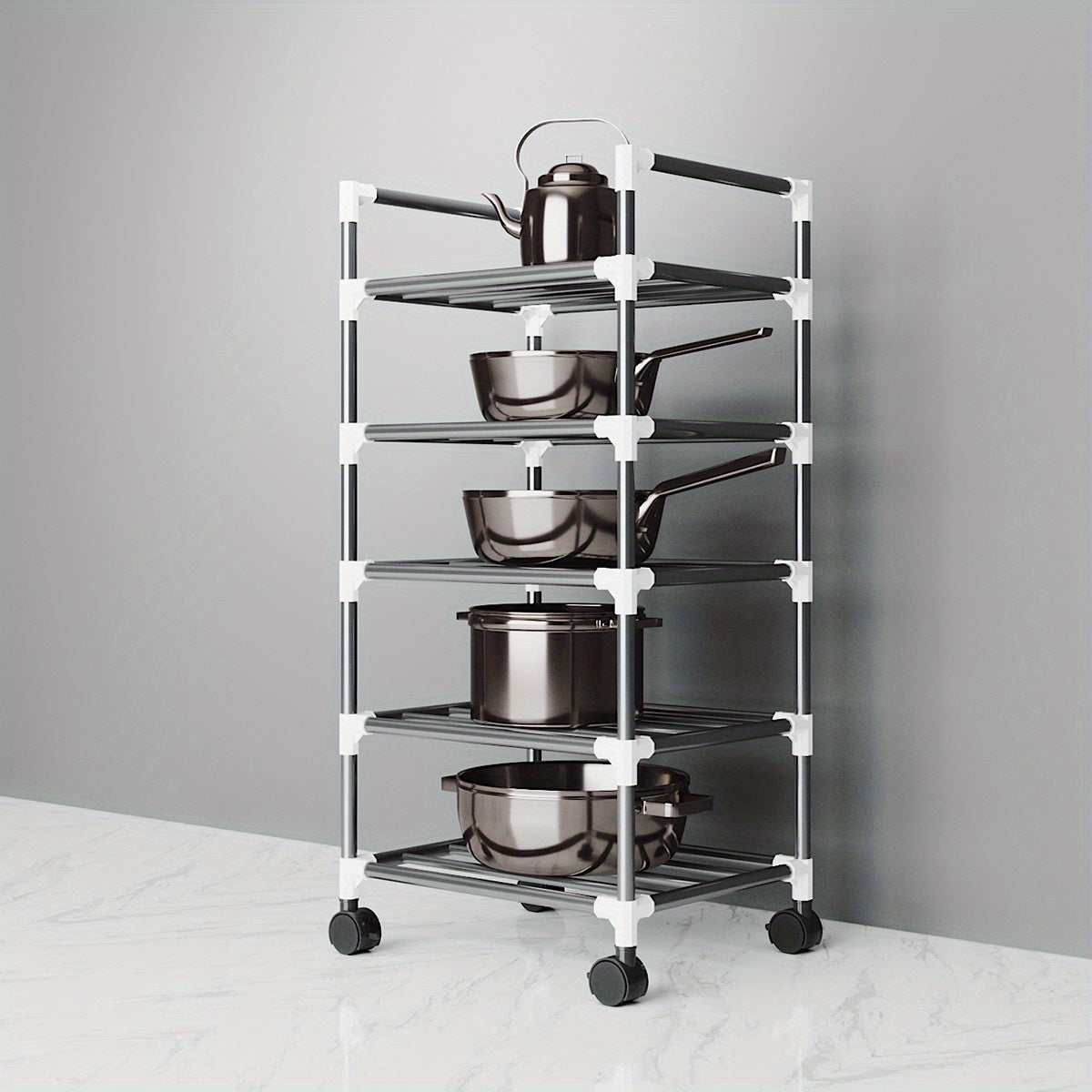 Kitchen Pot Tableware Arrangement Metal Rack with Wheels