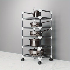Kitchen Pot Tableware Arrangement Metal Rack with Wheels