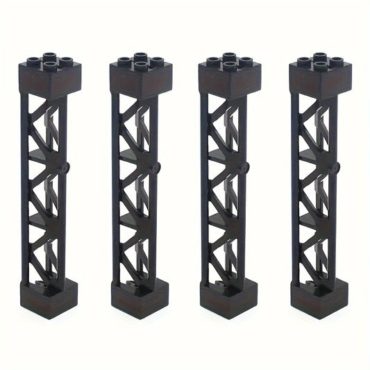 4pcs Military Train Car Pillar Support Girder ABS City Building Blocks Grey