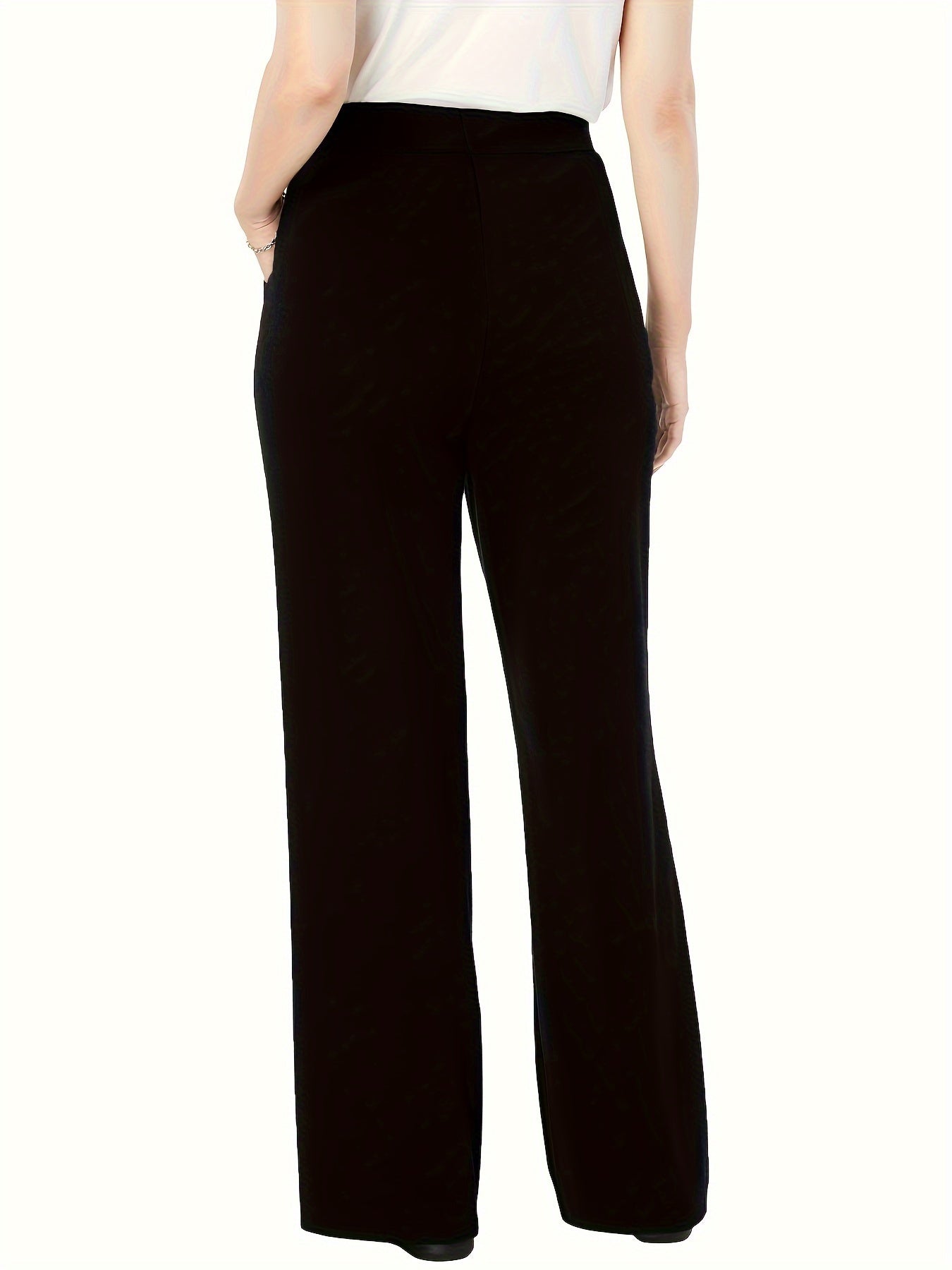  Solid High Rise Straight Leg Trousers