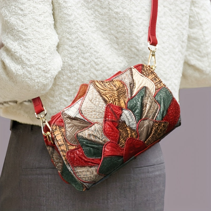 Leather Small Satchel with Lotus Leaf Crossbody