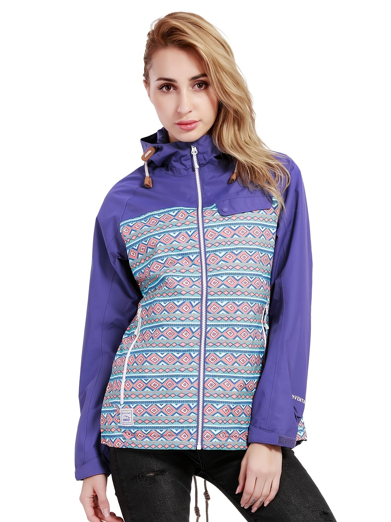 Women's Winter Hooded Jacket Argyle Print Zipper Front
