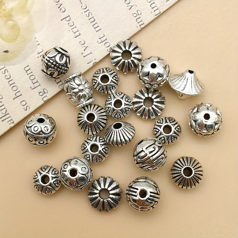 50pcs Antique Silvery Pattern Alloy Spacer Beads for DIY Jewelry Making