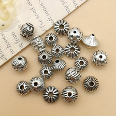 50pcs Antique Silvery Pattern Alloy Spacer Beads for DIY Jewelry Making