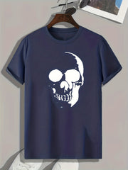 Skull Pattern Print Men's Comfy Sports T shirt Graphic Tee