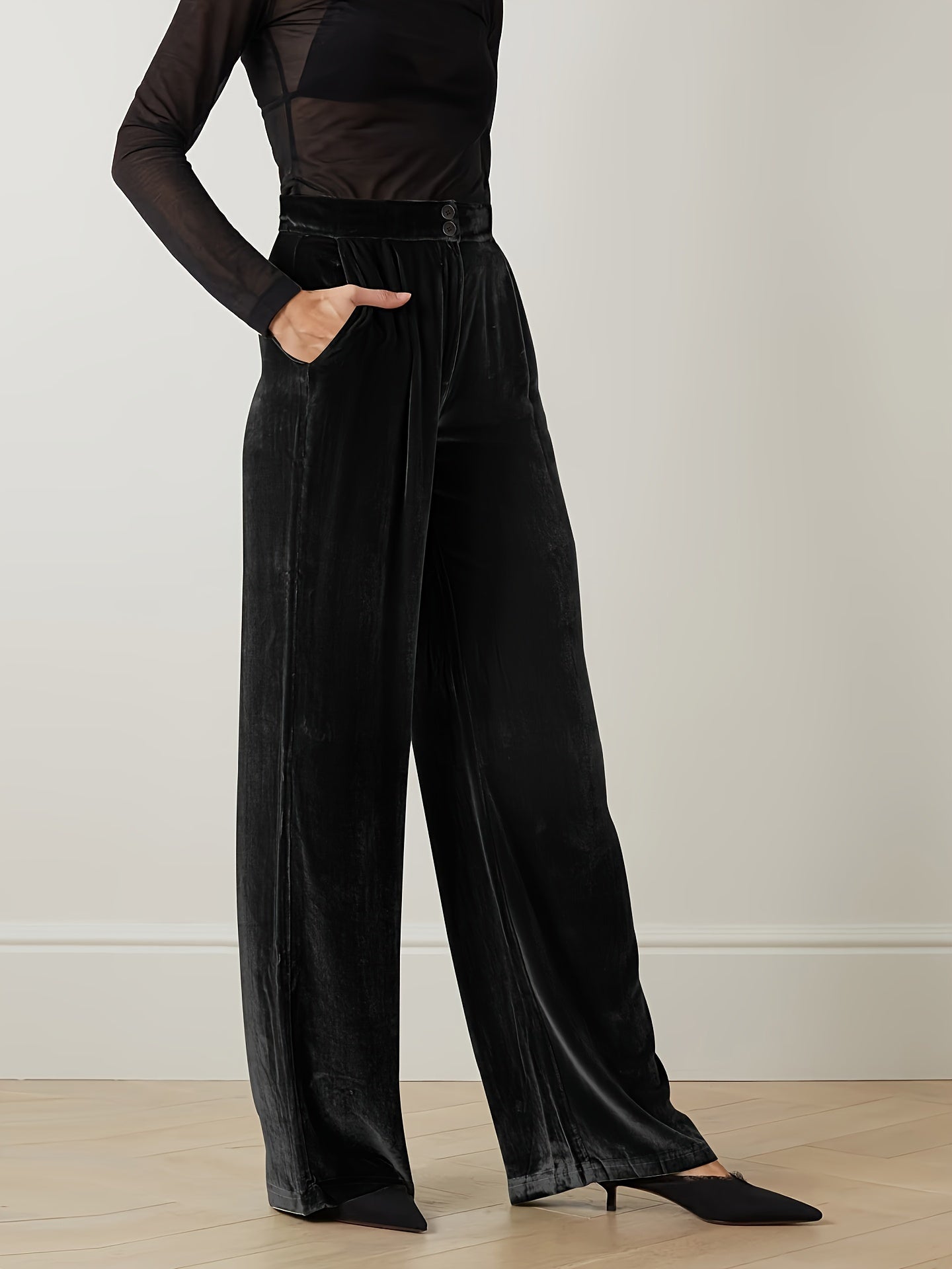  Velvet High Rise Wide Leg Trousers
