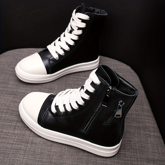 Women's High Top Skate Shoes Faux Leather Comfortable Zipper Sport Shoes