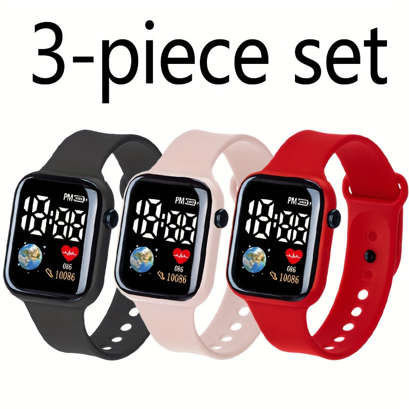 3pcs Multifunctional Clear Sports Electronic Watch for Teens and Students