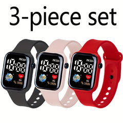 3pcs Multifunctional Clear Sports Electronic Watch for Teens and Students