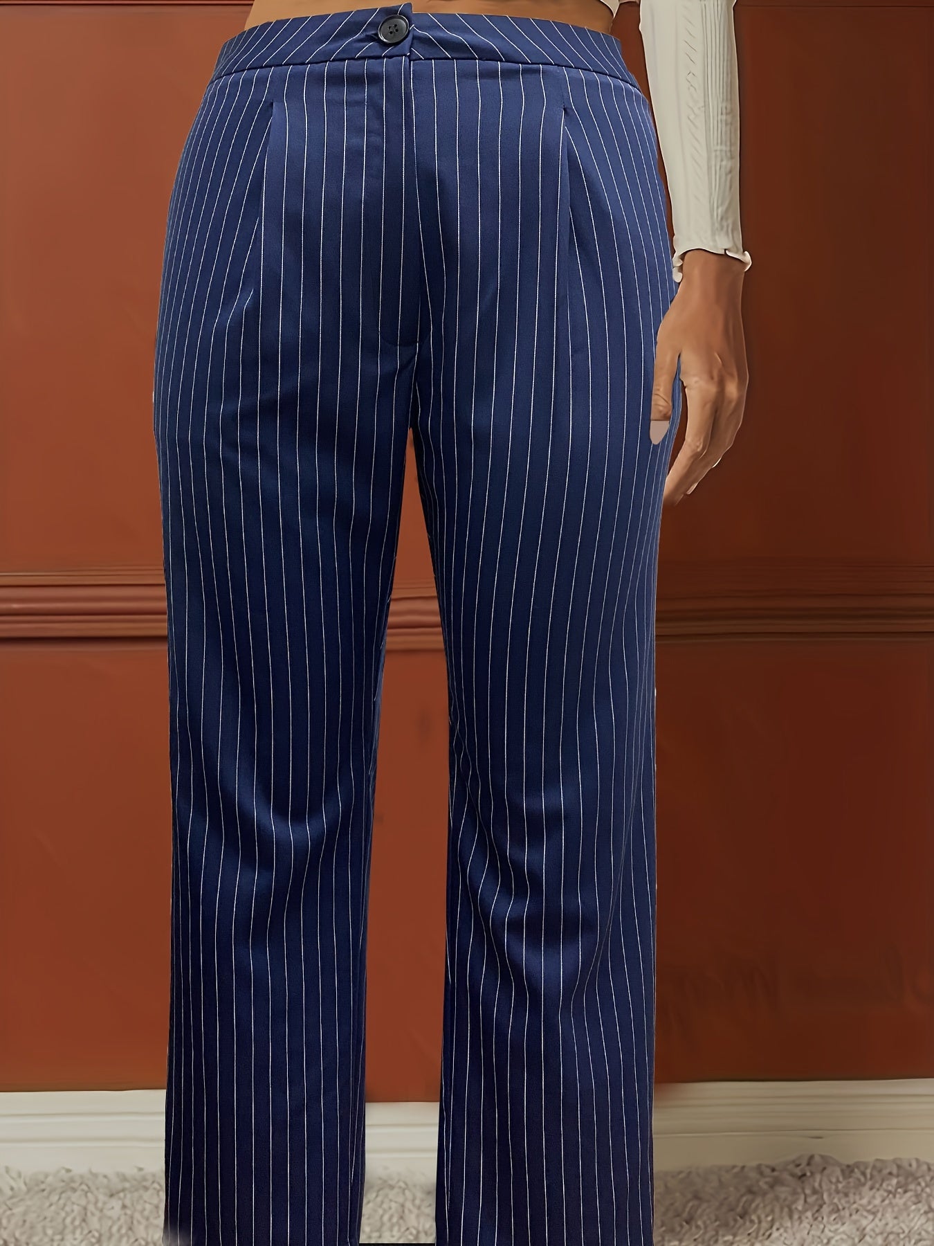 Stripe Print High Rise Straight Leg Trousers