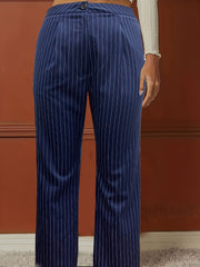 Stripe Print High Rise Straight Leg Trousers
