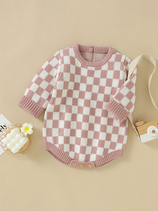 Baby Romper Stylish Chessboard Triangle Jumpsuit Combination Set