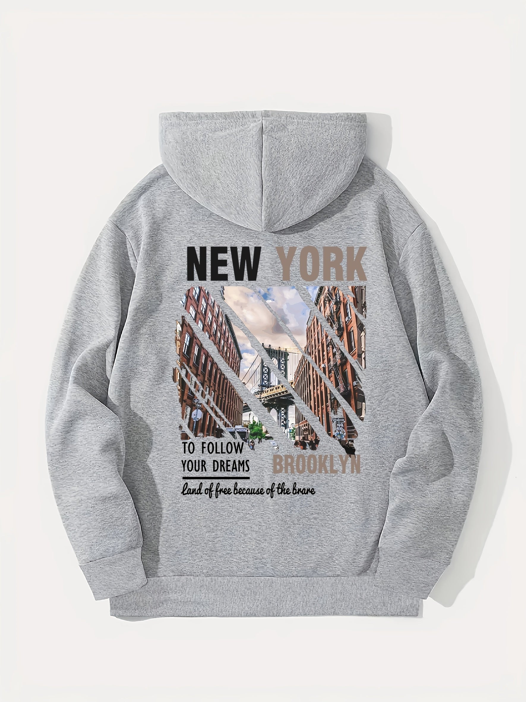 York Print Hoodies For Men Graphic Fleece Sweatshirt With Kangaroo Pocket