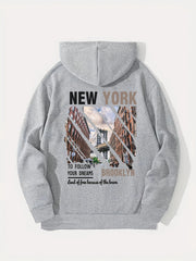 York Print Hoodies For Men Graphic Fleece Sweatshirt With Kangaroo Pocket