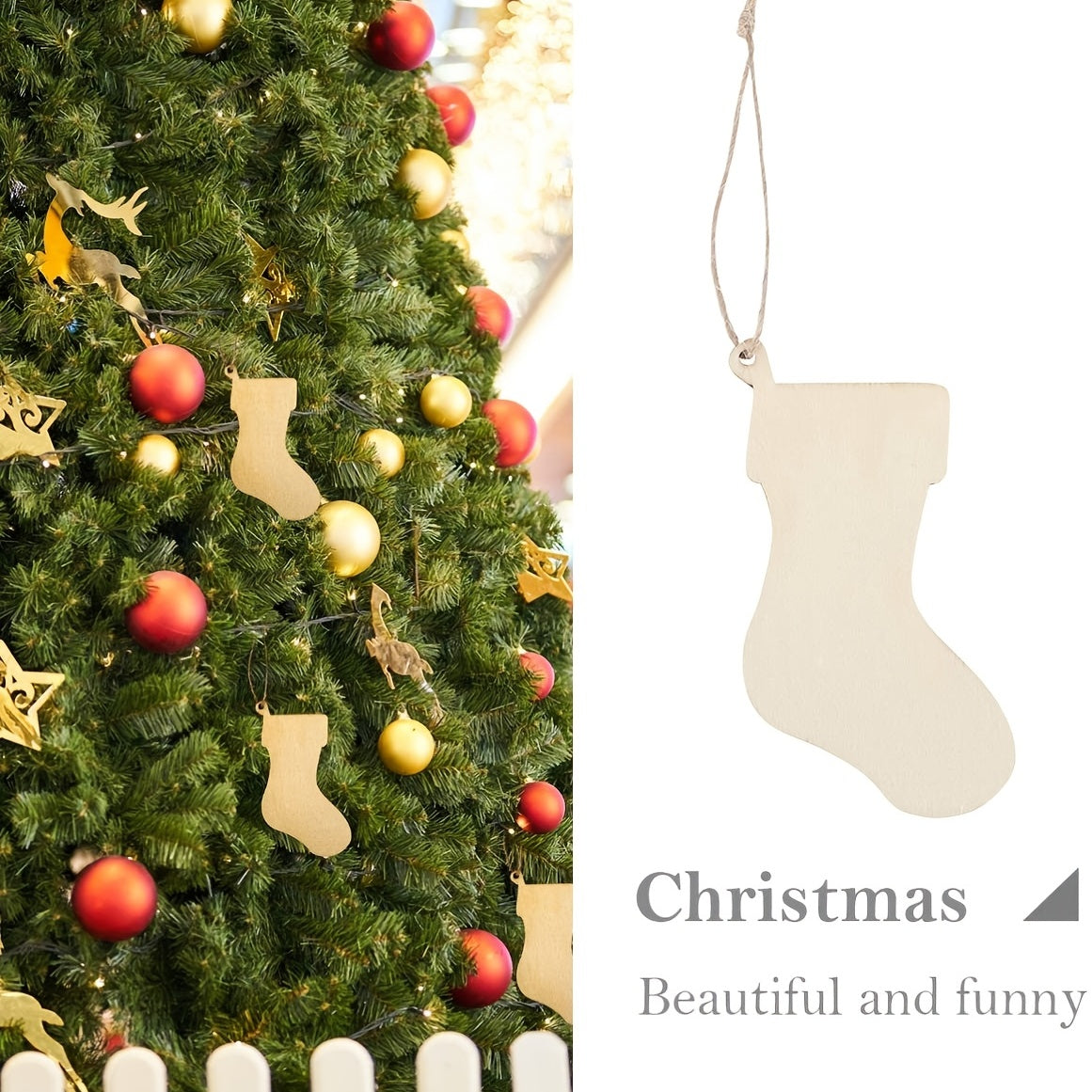 10pcs Wooden Christmas Stockings DIY Ornaments with Rope