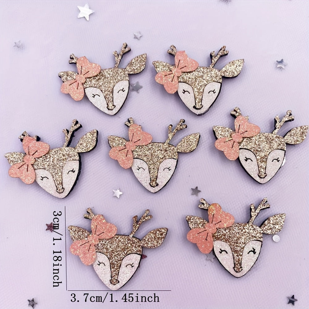 6pcs Glitter Cartoon Deer Patchs Appliques DIY Hair Bow Crafts Supplies