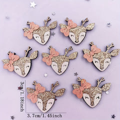 6pcs Glitter Cartoon Deer Patchs Appliques DIY Hair Bow Crafts Supplies