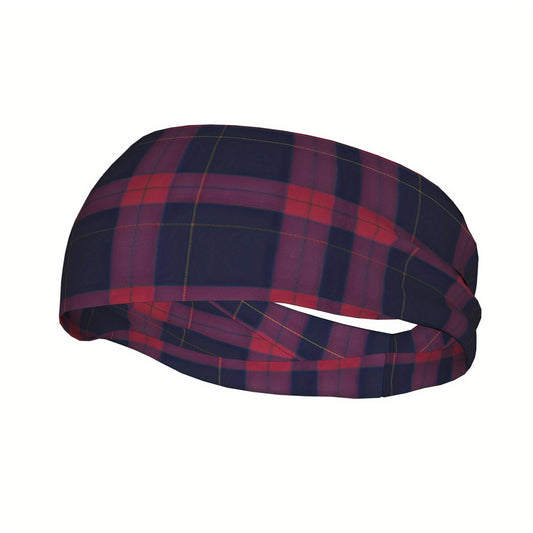 Men's Vintage Plaid Headband Navy Red Yellow Grid Pattern