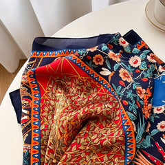 Red Lucky Tree Print Bandana Boho Silk Scarf