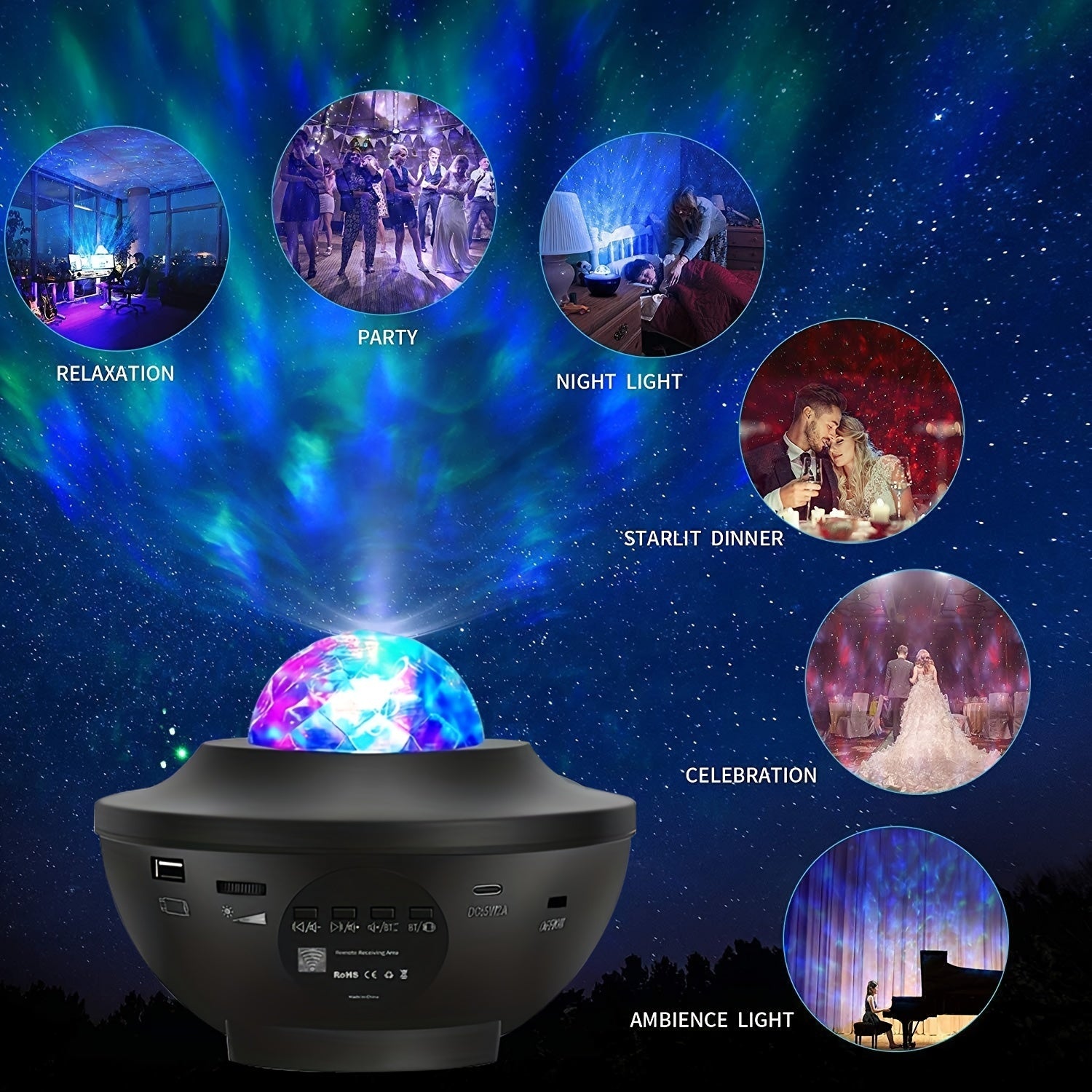 4-in-1 Galaxy Projector Star Night Light Voice Control Ocean Wave Effect