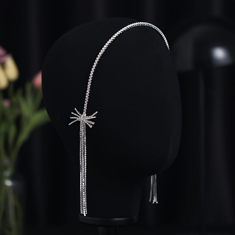 Rhinestone Tassel Headband with Long Tassel for Women